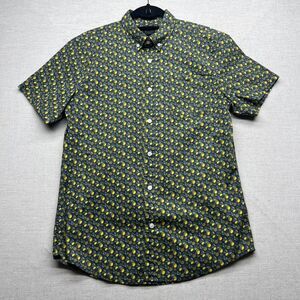 14th Union Button Up Shirt Mens Size M Green Yellow Lemon Novelty Print Cotton